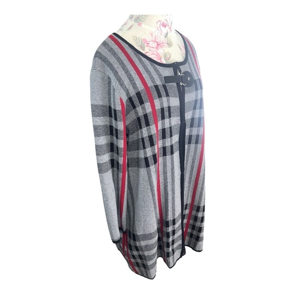 Anne Klein Long Plaid Cardigan Coat Jacket - Picture 3 of 12